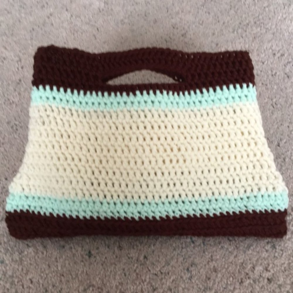 Crochet Handbag Handmade Chocolate Mint Cream
